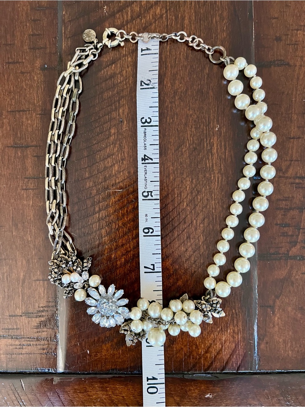 J.Crew Pearl Crystal Floral Statement Necklace Gold Tone Bridal - Picture 7 of 7